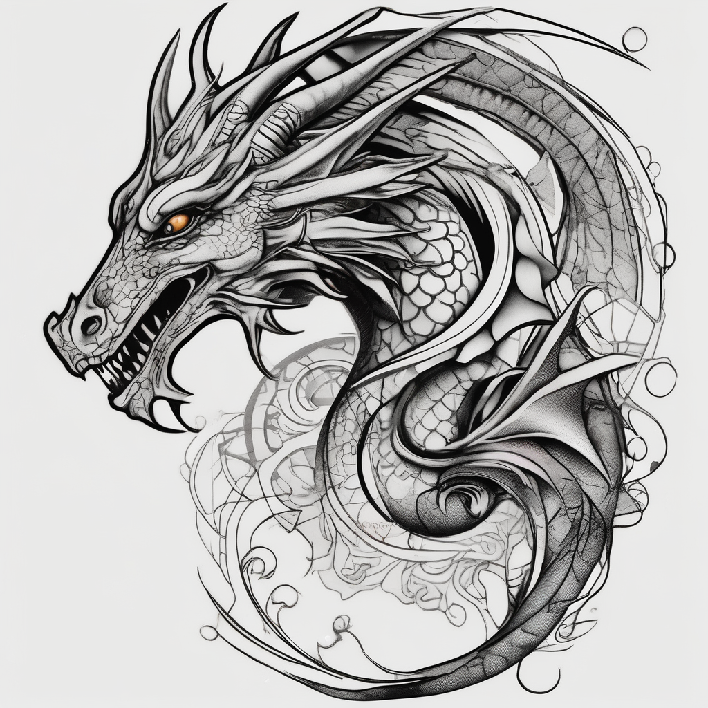 Feminine dragon english dragon tattoo, design de tatouage Surréaliste généré par IA